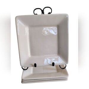 Cream Square Dinnerware Plate with Raised Edges